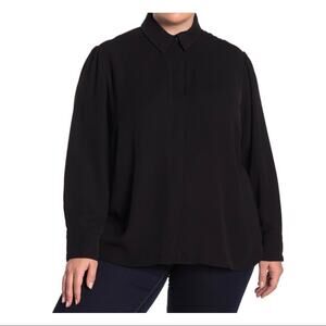 Rachel Roy Najila Split back blouse black 1X mock collar plus size